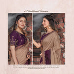Thumbnail for Beige, Purple Colored Tussar Silk Embroidered Saree With Blouse - Norita Royal Adveka - Distacart