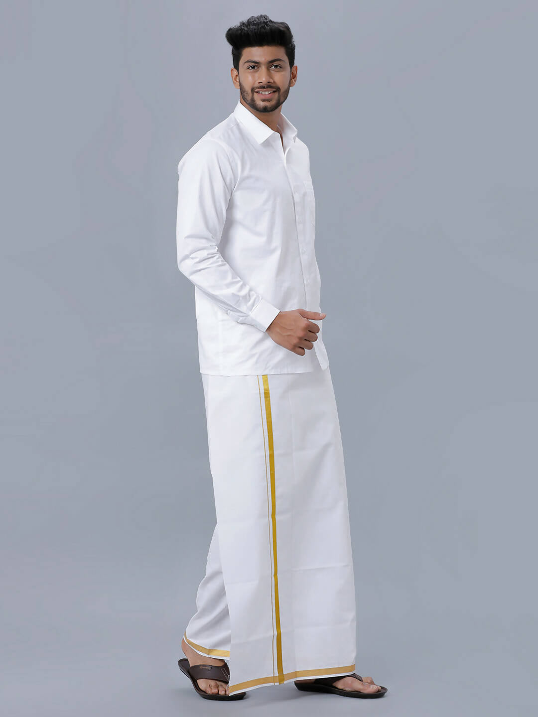 Ramraj Cotton Mens Pure Cotton 3/4 Inch Gold Jari Dhoti - White - Distacart