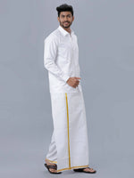 Thumbnail for Ramraj Cotton Mens Pure Cotton 3/4 Inch Gold Jari Dhoti - White - Distacart