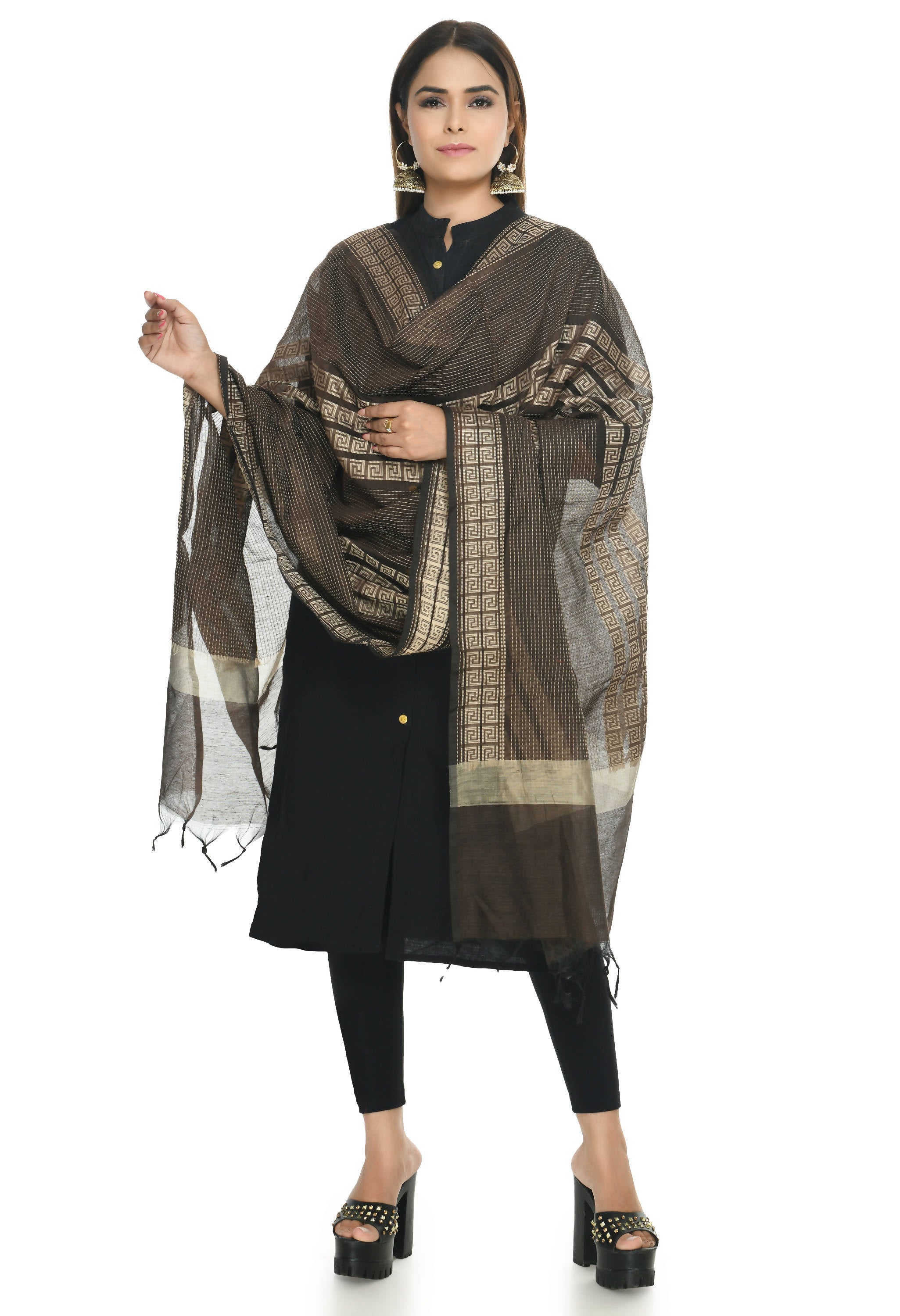 Mominos Fashion Moeza Handloom Cotton Brown Dupatta - Distacart