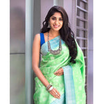 Thumbnail for DEIANA'S Beautiful Golden Jari with New Design Soft Lichi Silk Saree - Pista - Distacart