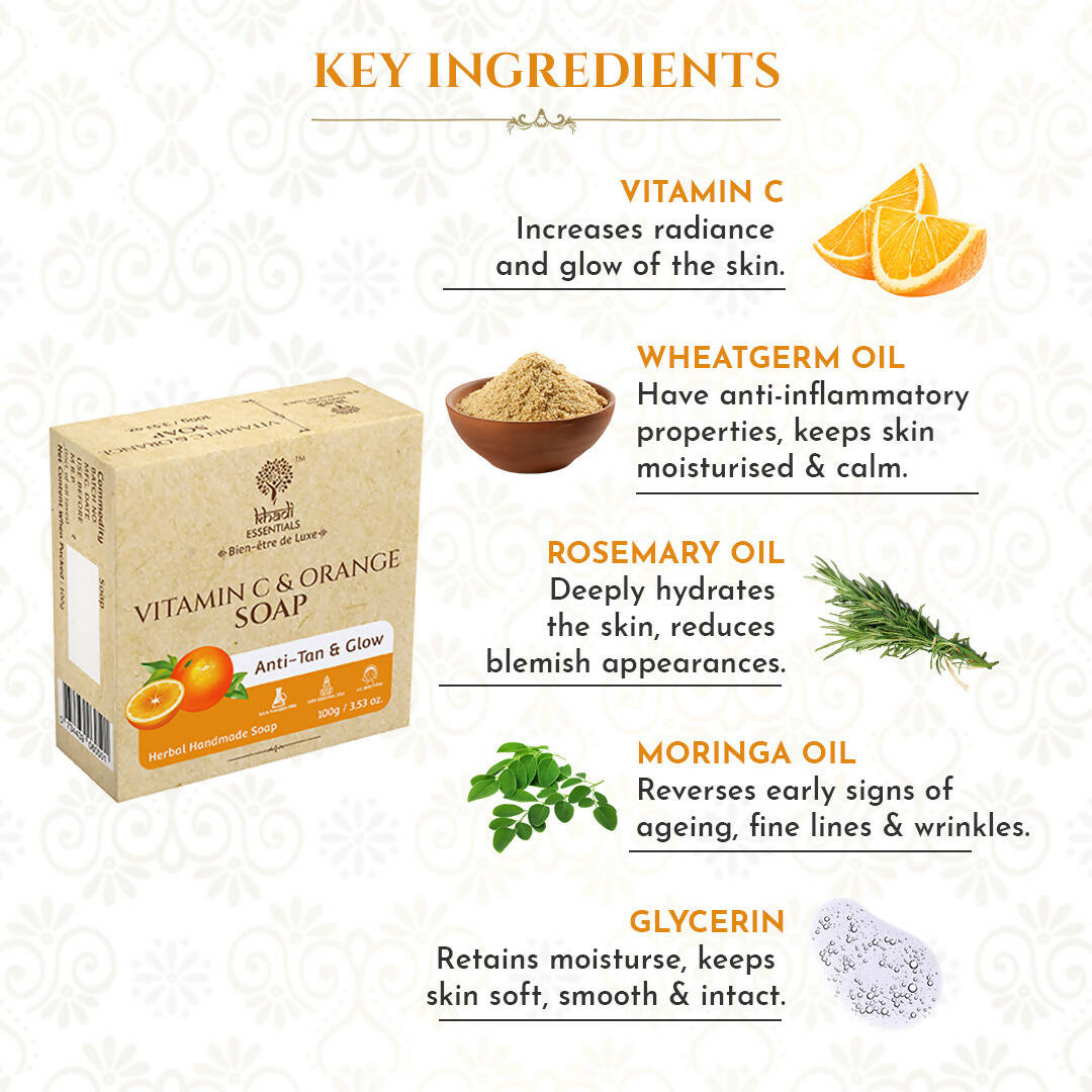 Khadi Essentials Vitamin C & Orange Handmade Herbal Soap - Distacart