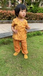 Thumbnail for Mhyssa Zeke Half Sleeve Wrap Style Yellow and Red T-shirt With Long Pant Set For Kids - Distacart