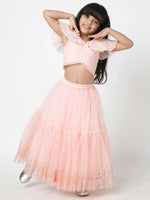 Thumbnail for Lil Drama Paris Nights Girls Peach Sequin Embroidered Lehanga Choli - Distacart