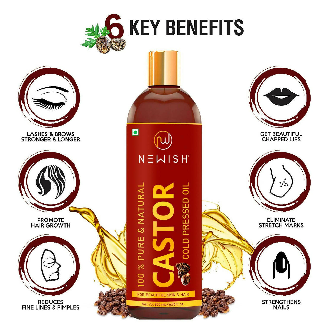 Newish Pure & Natural Castor Oil for Hair & Skin - Distacart