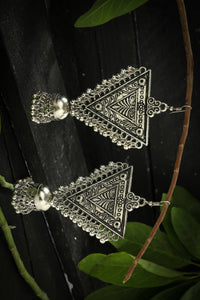 Thumbnail for Mominos Fashion Joharkamal Silver-Plated Triangle Design Drop Earrings For Women - Distacart
