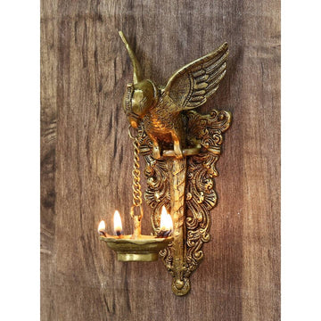 eCraftIndia Gold-Toned Handcrafted Bird Wall Hanging with Diya for 5 wicks - Distacart