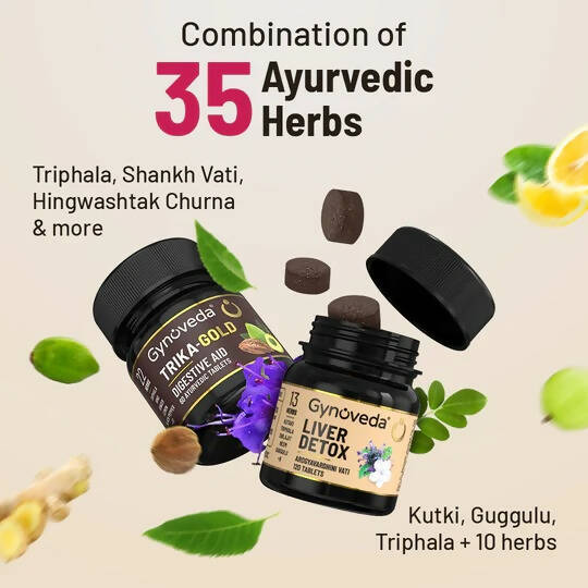 Gynoveda Gut Health Liver Detox + Trika-Gold Ayurvedic Tablets Combo - Distacart