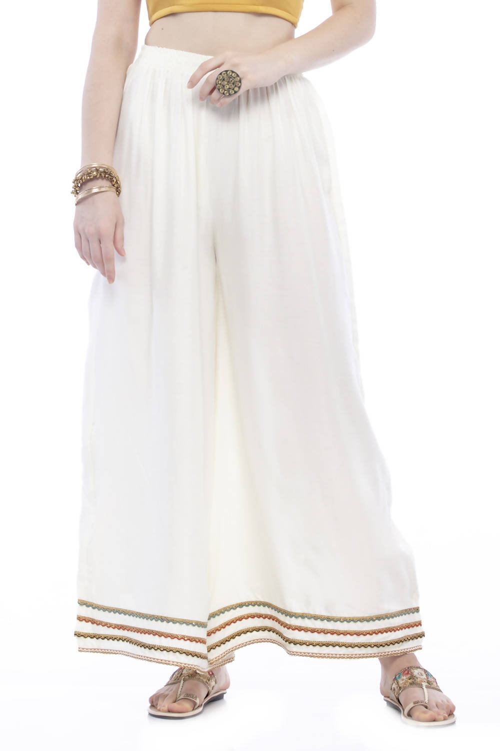 Mominos Fashion Reyon Cotton Cream Palazzo - Distacart