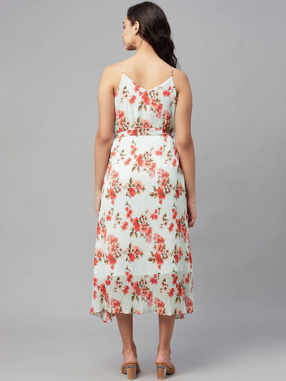 Myshka Women Multicolor Printed Sleeveless V Neck Dress - Distacart