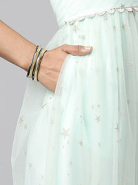 Thumbnail for Ahalyaa Women Summer Blue Net Glitter Printed Dress - Distacart