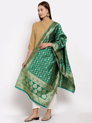 Myshka Women's Green Silk Print Casual Dupatta