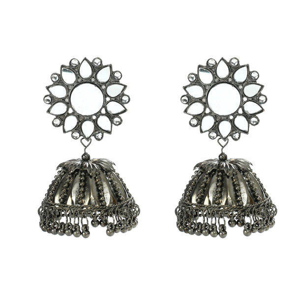 Mominos Fashion Johar Kamal Silver-Plated With Mirror Earrings Jhumkas - Distacart