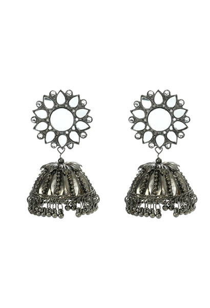 Mominos Fashion Johar Kamal Silver-Plated With Mirror Earrings Jhumkas - Distacart