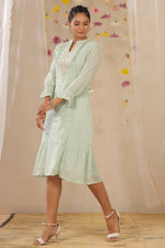 Thumbnail for Juniper Women Sagegreen Cotton Dobby Woven Design A-Line Dress - Distacart