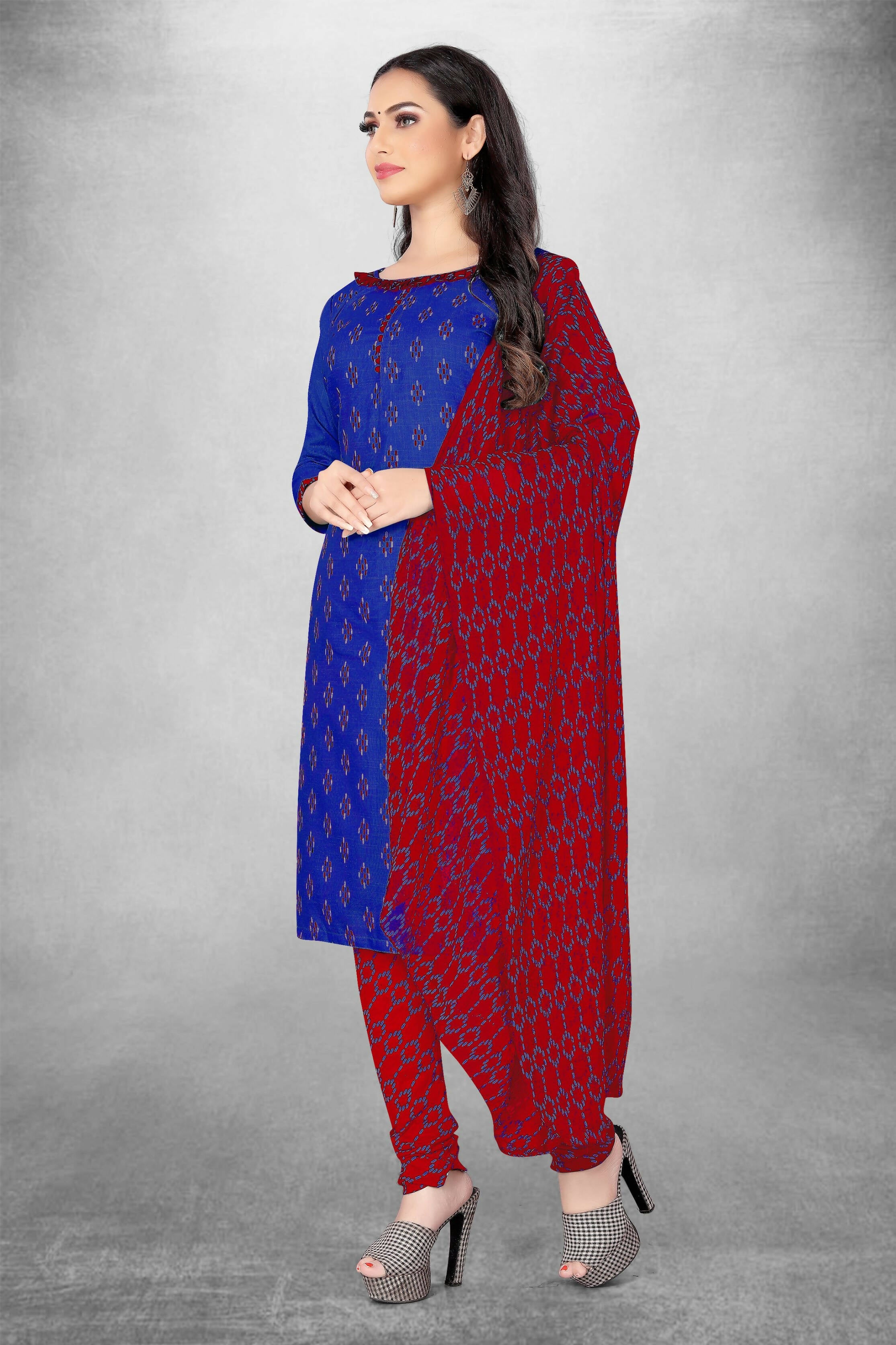 Blue Cotton Printed Unstitched Dress Material - Amara - Distacart