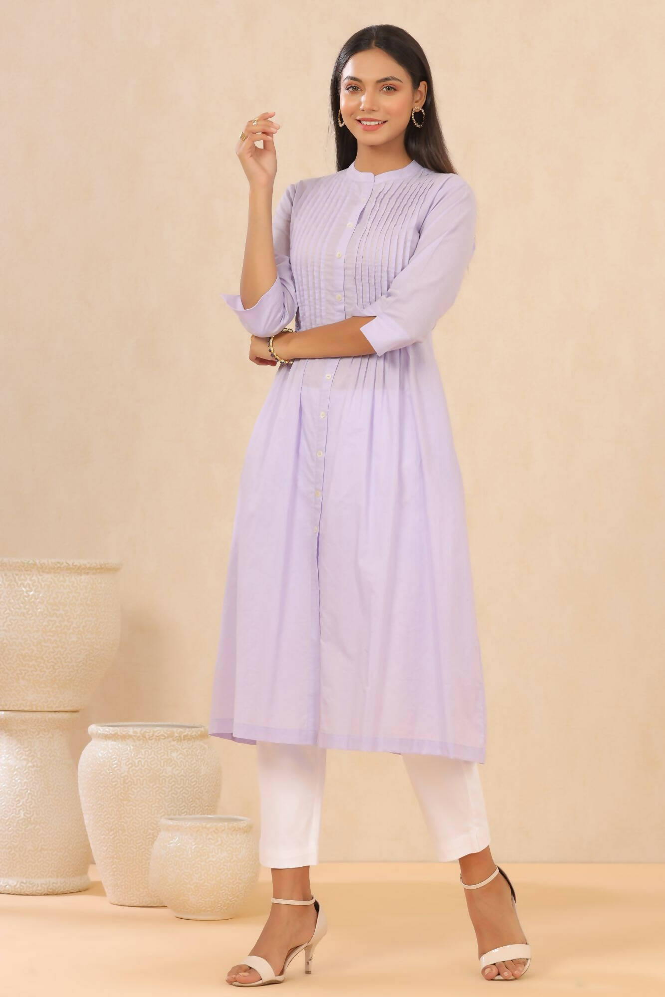 Juniper Women Lilac Cambric Solid A-Line Kurta - Distacart