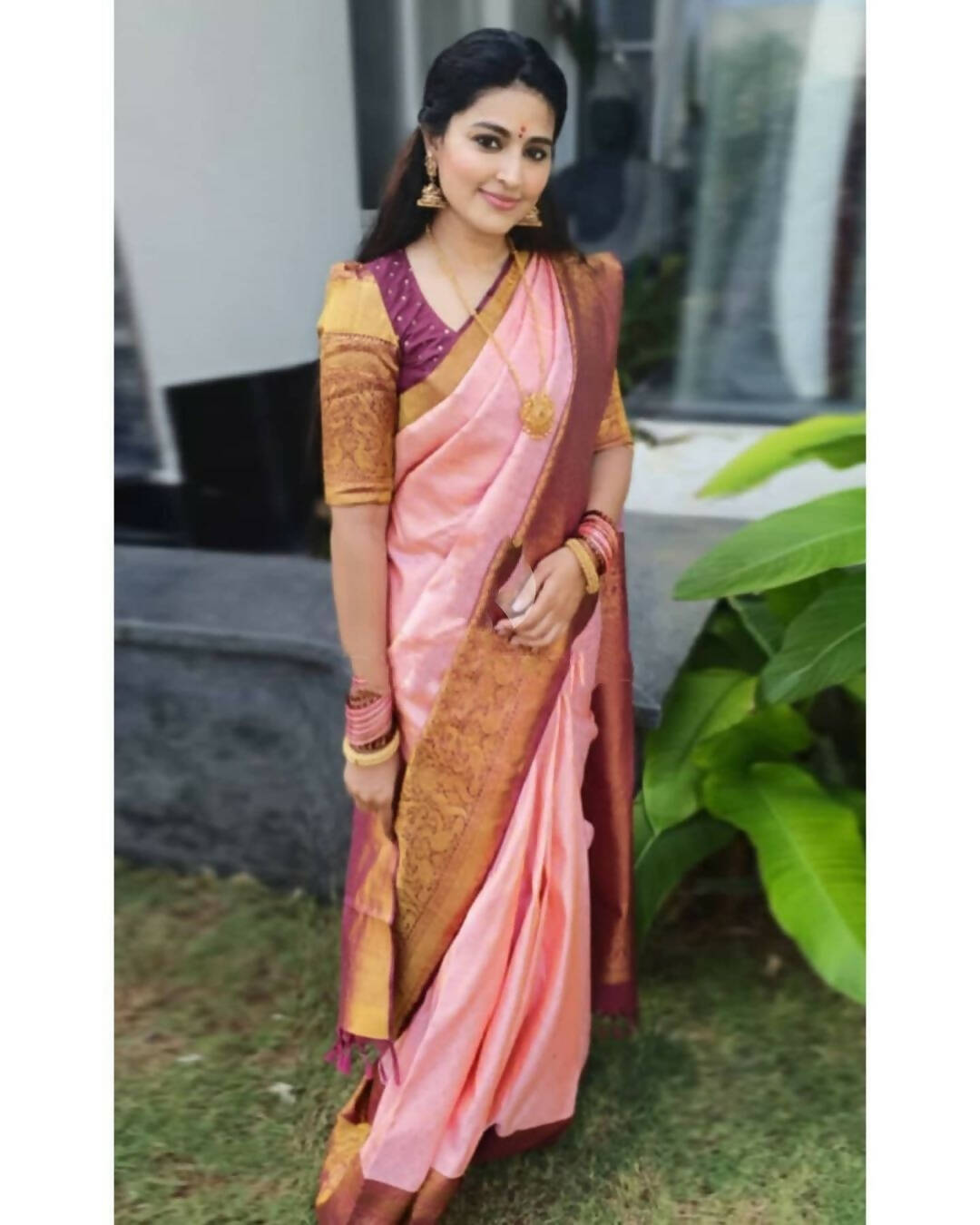 DEIANA'S Beautiful Golden Jari with New Design Soft Lichi Silk Saree - Peach - Distacart