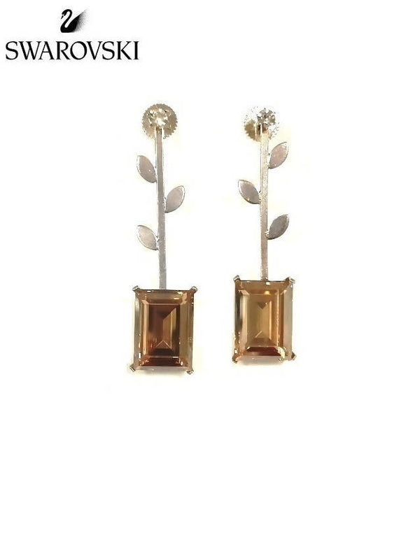 Bling Accessories Swarovski Light Color Topaz Stone 92.5 Sterling Silver Leaf Earrings