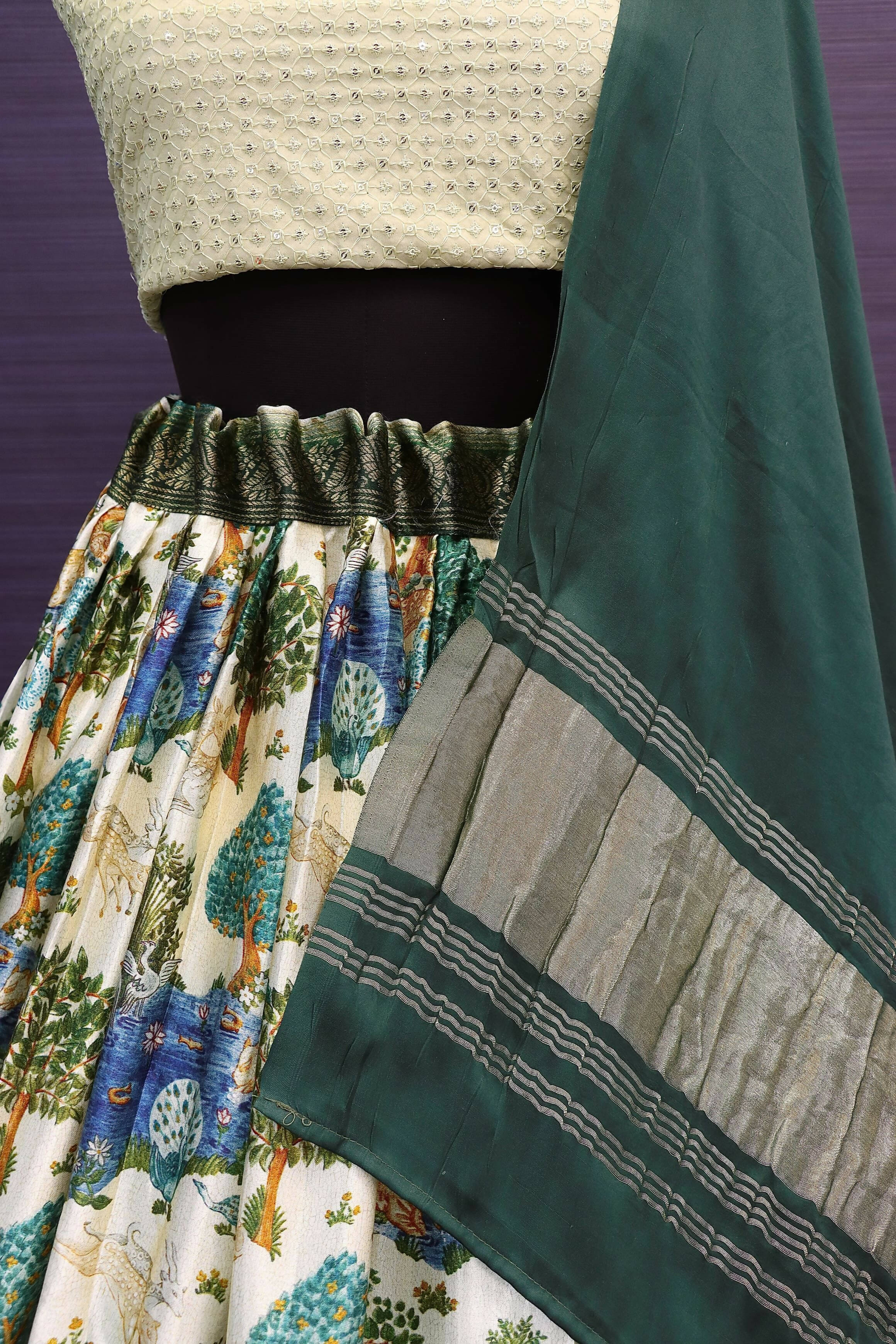 DEIANA'S Beautiful Gaji Silk Printed With Heavy Zari Lehengha Choli - Cream - Distacart