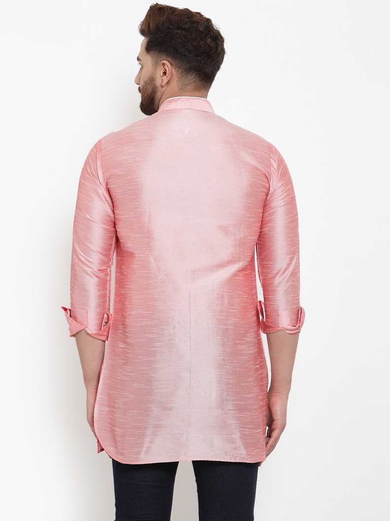 Kalyum Men's Silk Blend Pink Asymmetrica Short Kurta - Distacart