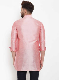 Thumbnail for Kalyum Men's Silk Blend Pink Asymmetrica Short Kurta - Distacart