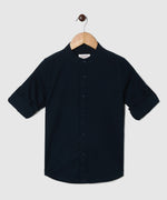 Thumbnail for Manet Boys Mandarin Collar Full Sleeves Melange Shirt - Navy Blue - Distacart