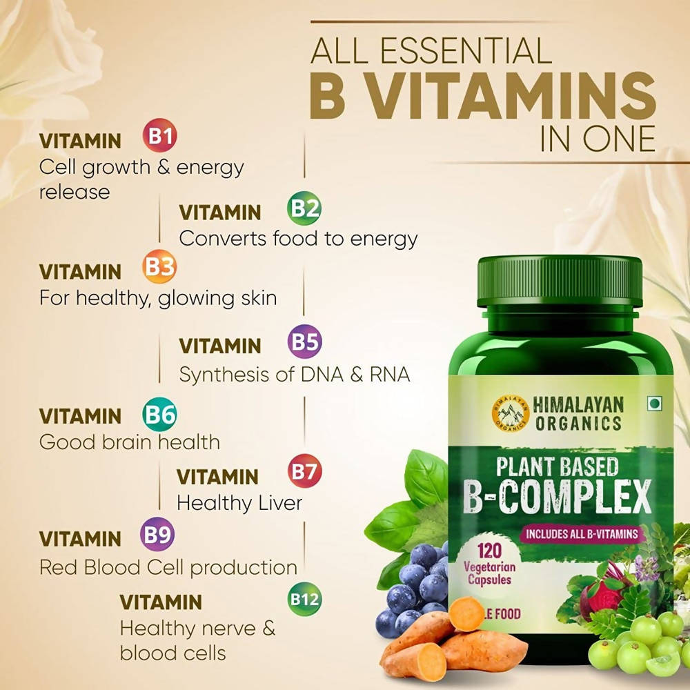 Plant Based B-Complex Includes All B-Vitamins Whole Food: 120 Vegetarian Capsules