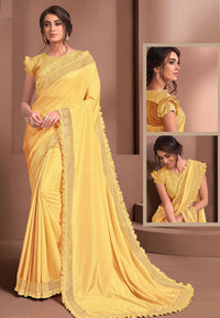 Thumbnail for Peach Colored Silk Georgette Embroidered Saree With Unstitched Blouse - Norita Raissa - Distacart