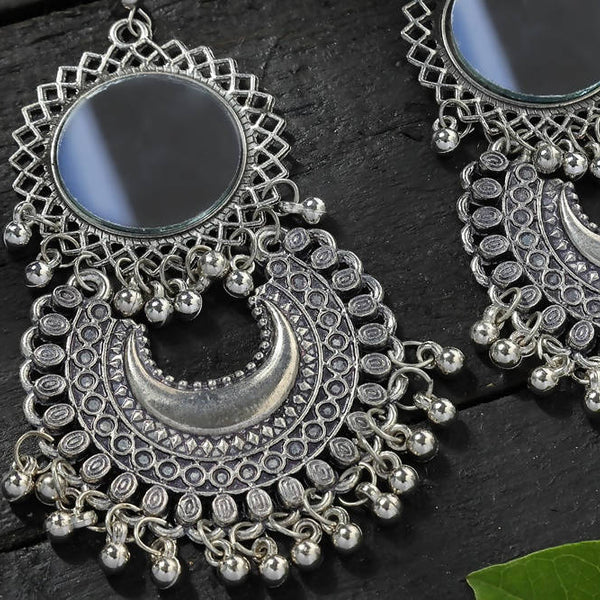 Mominos Fashion Johar Kamal Silver Oxidised Mirror Chandbali Earrings - Distacart