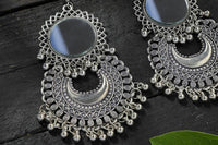 Thumbnail for Mominos Fashion Johar Kamal Silver Oxidised Mirror Chandbali Earrings - Distacart