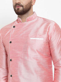 Thumbnail for Kalyum Men's Silk Blend Pink Asymmetrica Short Kurta - Distacart