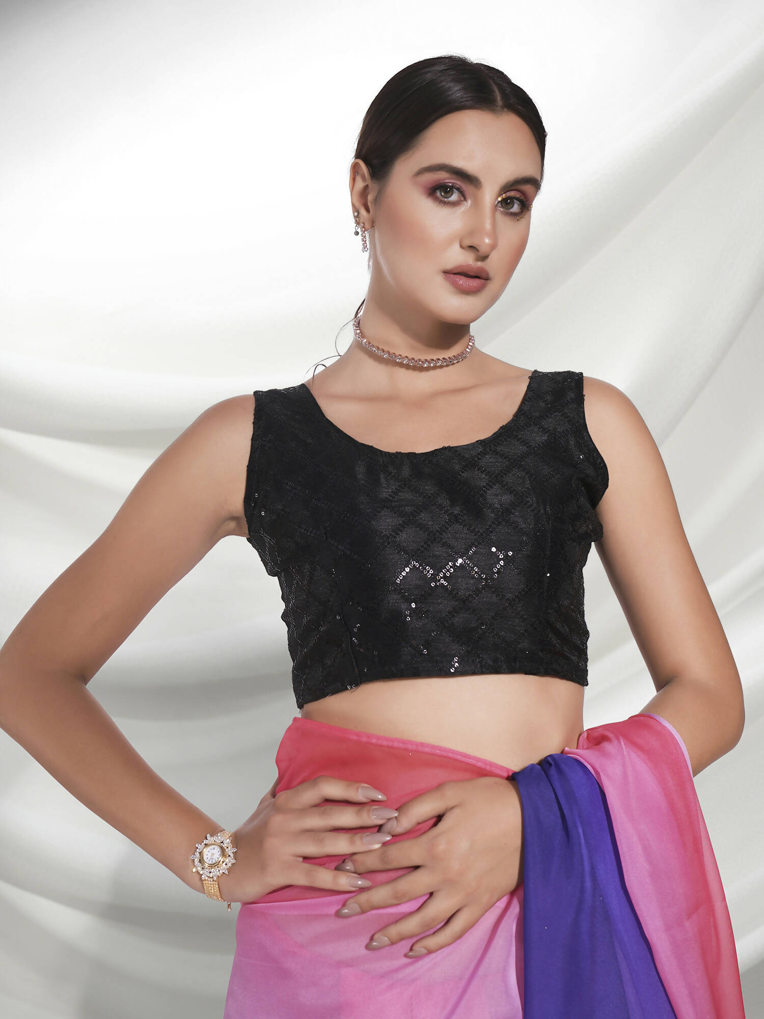 Purple Organza Solid Saree With Unstitched Blouse Piece - Shanaya - Distacart