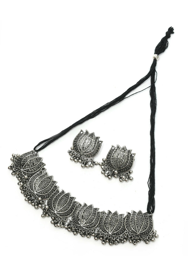Mominos Fashion Johar Kamal Silver-Plated Brass Finish Lotus Design Choker For Women - Distacart