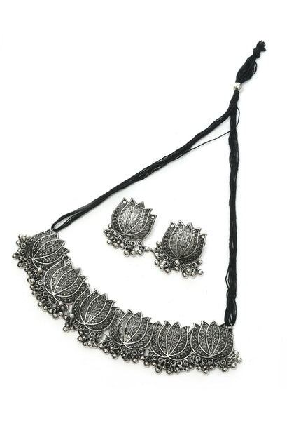 Mominos Fashion Johar Kamal Silver-Plated Brass Finish Lotus Design Choker For Women - Distacart