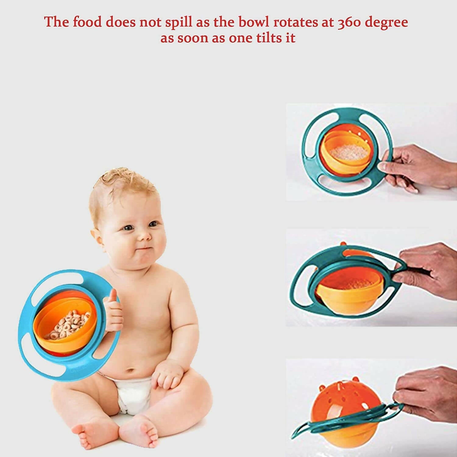 Safe-O-Kid 360 degree spill proof feeding Bowl for kids- Orange & Green Colour - Distacart
