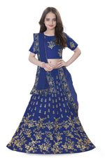 Thumbnail for Dwiden Royal Blue Baby Doll Tafetta Sattin Semi-Stitched Girl's Lehenga Choli - Distacart