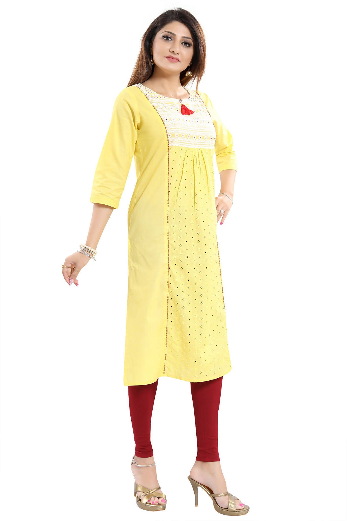 Snehal Creations Vibrant Yellow Cotton Long Chicken Tunic - Distacart