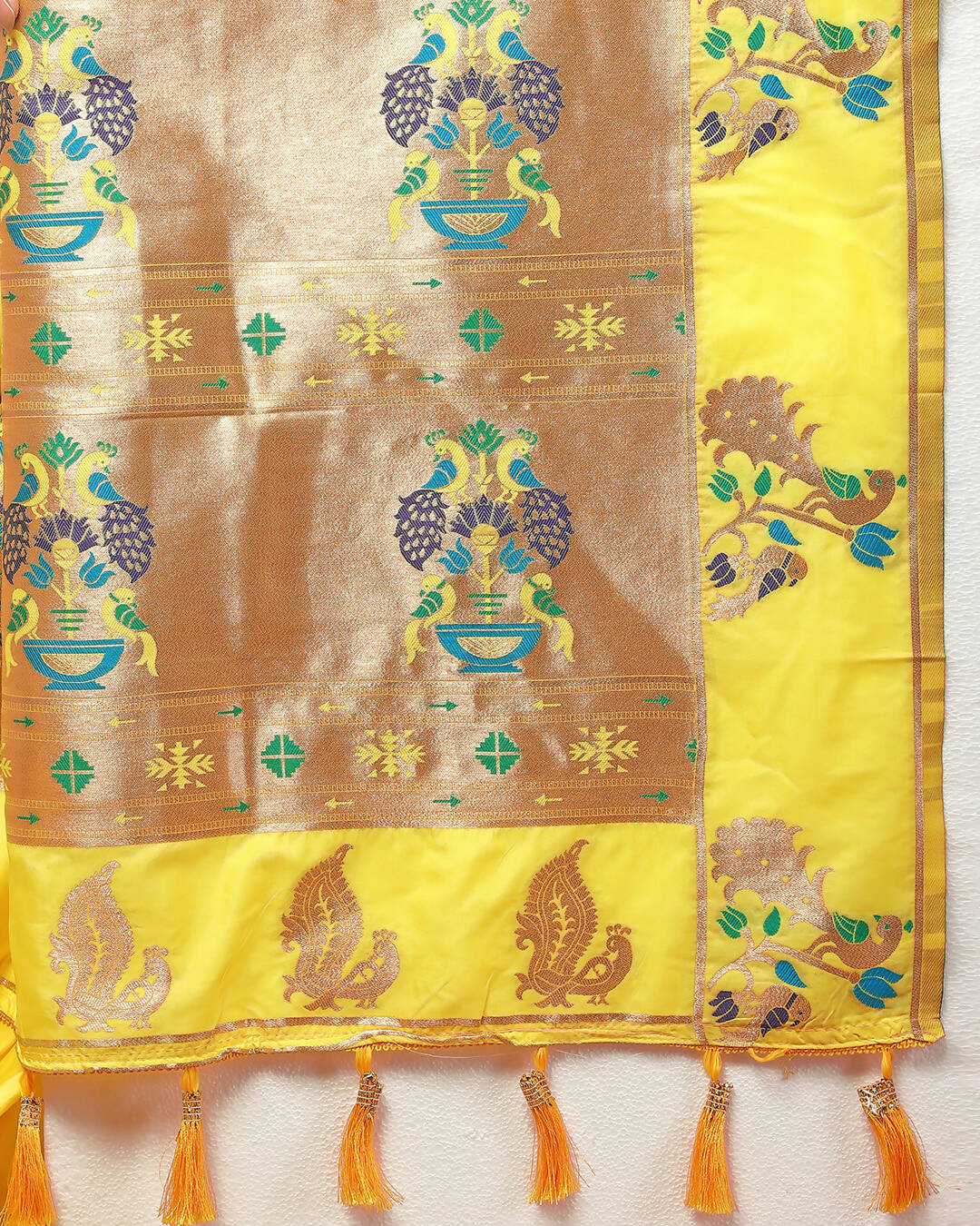 Lorenvalley Fashion Yellow Soft Paithani Silk Woven Design Copper Zari Meenakari Weaving Saree - Distacart