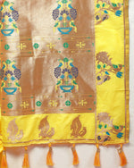 Thumbnail for Lorenvalley Fashion Yellow Soft Paithani Silk Woven Design Copper Zari Meenakari Weaving Saree - Distacart