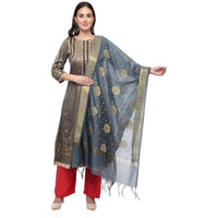 Thumbnail for A R Silk Women's Vanarsi Silk Zari Embroidery Grey Fancy Dupatta