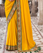 Thumbnail for Mustard Vichitra Solid Saree With Unstitched Blouse Piece - Juhi - Distacart