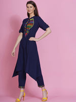 Thumbnail for Women Republic Navy Blue Cotton Embroidered Kurta With Pants - Distacart
