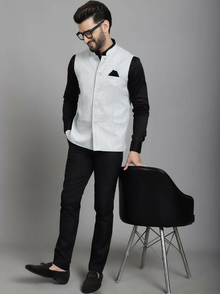 Even Apparels Nehru Jacket With Welt Pockets - Grey - Distacart