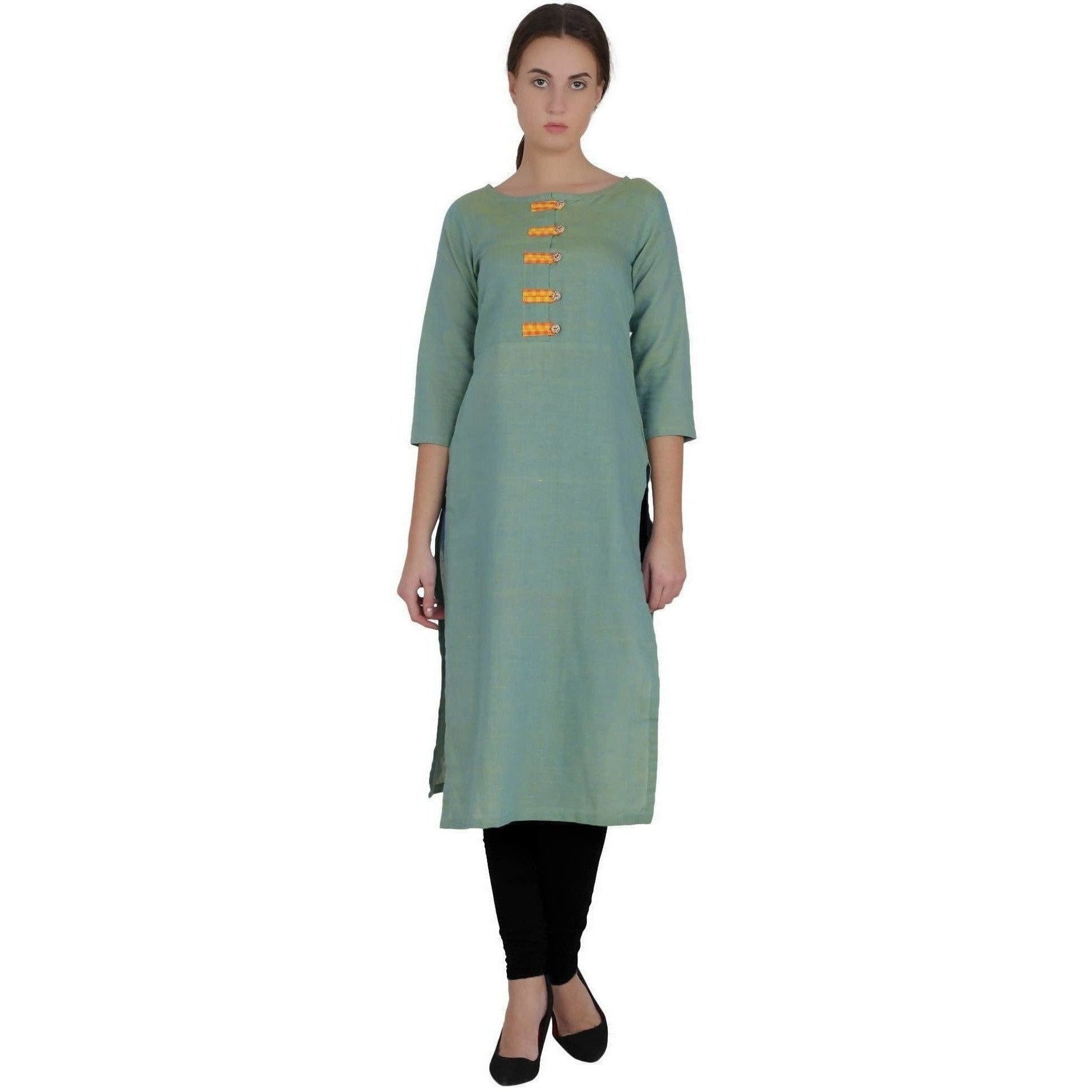 Kanoor Women's Green cotton straight kurti