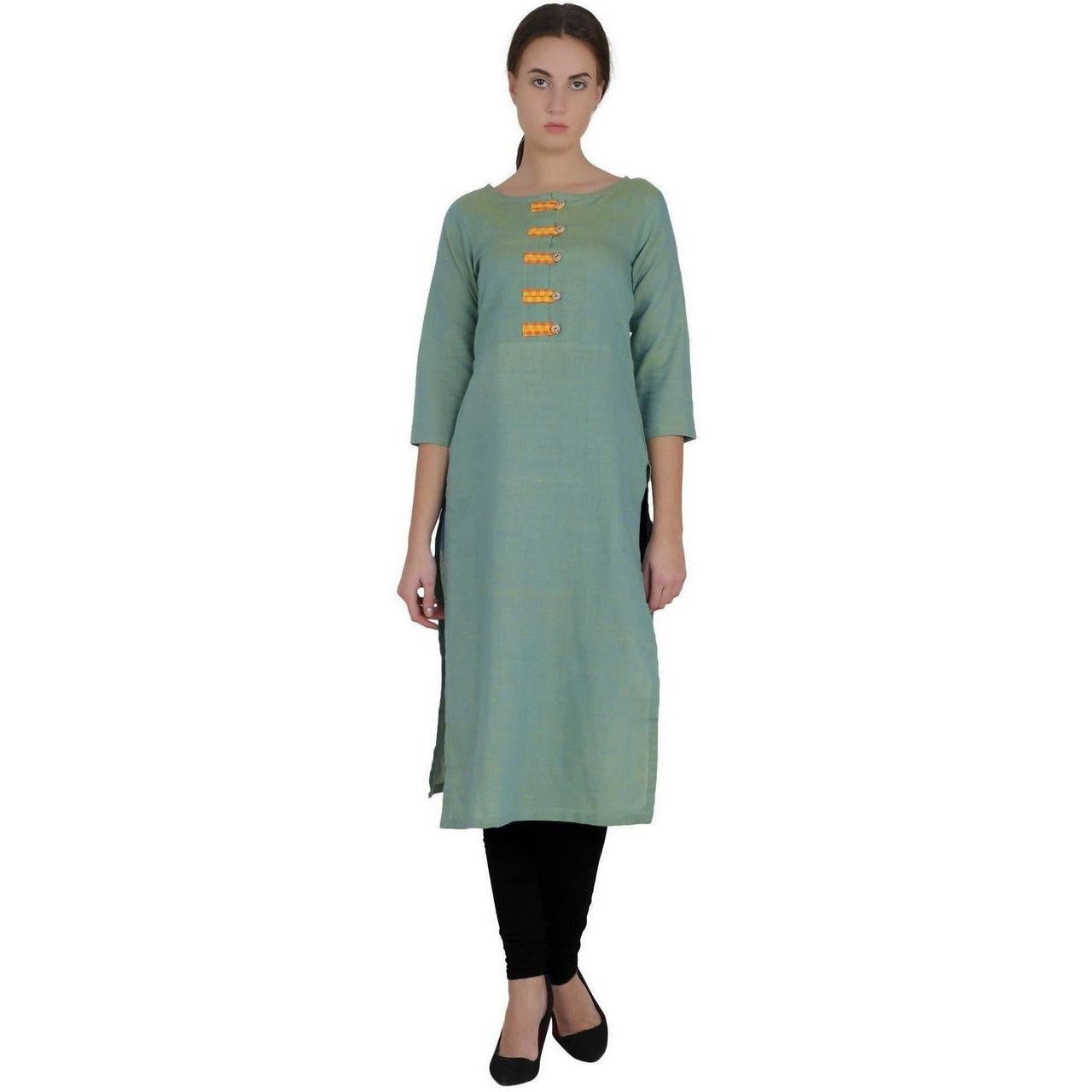 Kanoor Women's Green cotton straight kurti