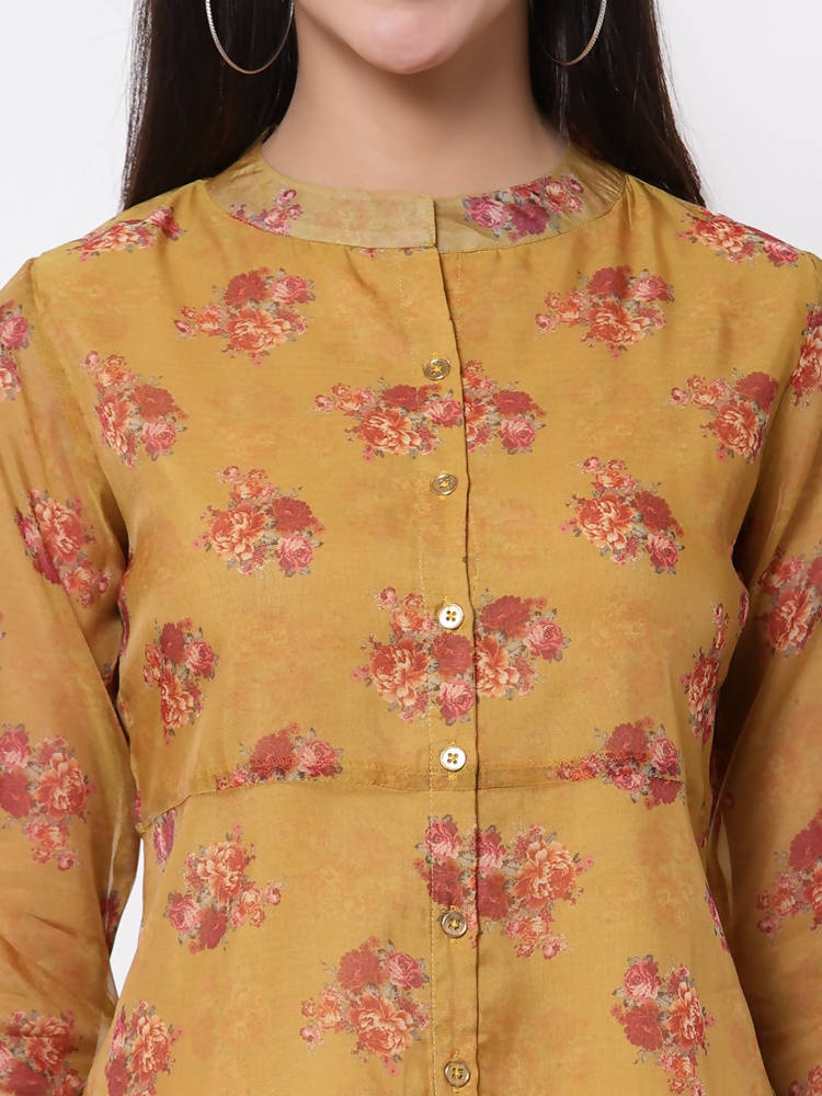 Myshka Women's Traditional Organza Printed Printed 3/4 Sleeve Round Neck Casual Multicolor Tunic