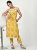 Myshka Women's Yellow Printed Kurta With Trouser - Distacart