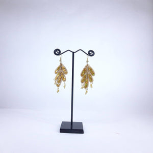 Hand weaved Golden Leaf with Zari work Earrings