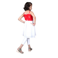 Thumbnail for Akarshan Pure Cotton Frock Style Kurti with Leggings Set - Red & White - Distacart